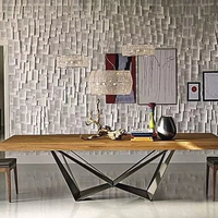 Table en bois au design minimaliste, ensemble de table à manger en bois massif avec base unique