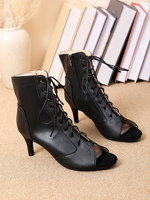 Bottines noires à lacets et talon aiguille pour femme, avec fermeture éclair avant et cordon de serrage, en PU, pour l'été et l'automne