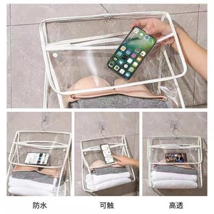 Transparent Hanging Bag For Bathroom <b>Clothes</b> <b>Storage</b> Wall Mount Hook Type Rectangle White And Black Waterproof Touchable High - Product Image 1