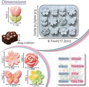 Molde de Silicona Personalizado para Caramelos con Forma de Flor, OEM, 4 Formas: Rosa, Tulipán, Mariposa, Lazo, Molde para Chocolate, Venta al por Mayor, Libre de BPA, Fábrica LFGB - Product Image 2