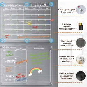 Paquete de 2 Calendario de borrado en seco magnético acrílico transparente de 12 "x 16", calendario de pared de <span class=keywords><strong>nevera</strong></span> impreso para tableros de planificación, pizarras blancas - Product Image 2