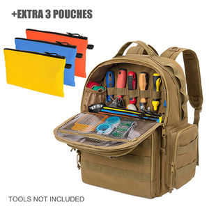 กระเป๋าเป้ใส่เครื่องมือ, กระเป๋าจัดเก็บเครื่องมือแบบหนาพิเศษพร้อมแผ่นรองไหล่และพยุงเอว, กระเป๋าใส่เครื่องมือสำหรับงานทางยุทธวิธี, สีกากี - Product Image 3