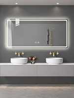 Cermin LED Pintar Salon Hotel dengan Sensor Gerak Komersial, Terpasang di Dinding, Anti-Kabut, Pengatur Cahaya Sentuh, Tampilan Waktu, IP44, ETL, CE, OEM