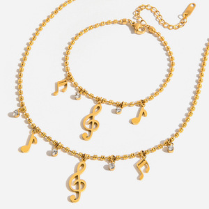 Collier avec pendentif en forme de note musicale en acier inoxydable, avec diamants, bijoux de couleur or, cadeau pour femmes, collier à la mode - Product Image 1