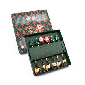 Juego de Cubiertos Navideños, Cuchara de Café con Dibujos Animados, Cuchara de Postre de Papá Noel, Tenedor de Frutas, Caja de Regalo - Product Image 1