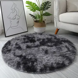 Nordic INS Custom Tie Dye Gradient Round Soft Fluffy Shaggy Area Rugs Carpet for Living Room Bedroom