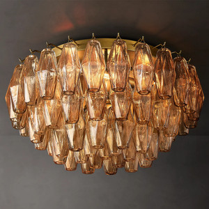 Round 24" High Quality Handmade Glass Flush Mount Chandelier For Hotel Living Room Modern Home Italian Smoke Glass Ceiling Light - Product Image 1