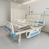 Lit médical manuel à double manivelle pour soins à domicile, 2 fonctions, avec barrières de sécurité latérales