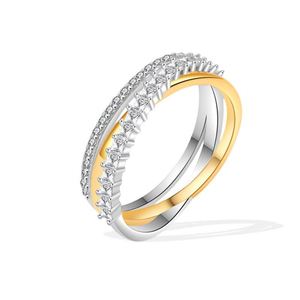 Anillo Entrelazado de Tres Aros Plateado con Incrustaciones de Diamantes para Mujer, Anillos de Zirconia Separados, Anillos de Capas para el Dedo Medio, Joyería Fina - Product Image 5