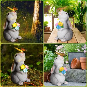 Statues d'extérieur de jardin solaire <span class=keywords><strong>lapin</strong></span> et <span class=keywords><strong>papillon</strong></span> avec 5 lumières LED-Jardin, pelouse, patio, balcon, ornement de cour - Product Image 5