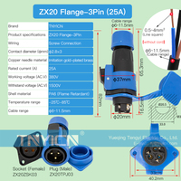 Connecteur de fil de joint de connexion rapide étanche IP68 sans soudure prise mâle femelle ZX20 connecteurs de câble circulaires Flange-3P