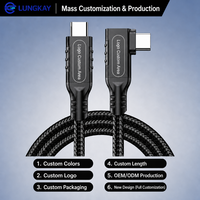 Câble USB-C vers USB-C LUNG KAY OEM 90 degrés tressé en forme de L, PD 240W 20 Gbit/s pour ordinateur portable de gaming, SSD, smartphone