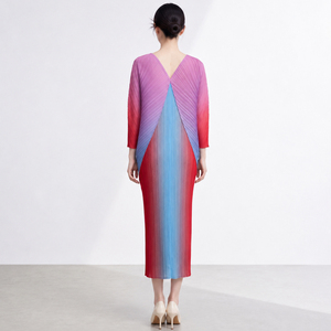 Women's <b>Plus</b> <b>size</b> Collar Puff Sleeve <b>Chiffon</b> A-Line Miyake <b>Dress</b> Gradient Color Classic Casual Natural Waist Evening <b>Dress</b> - Product Image 5