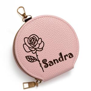 Petite pochette à monnaie personnalisée gravée au laser avec fleur de naissance, porte-clés en cuir tendance, fermeture éclair minimaliste - Product Image 2