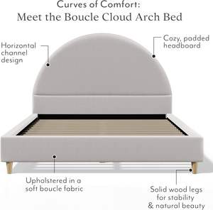 <span class=keywords><strong>Letto</strong></span> <span class=keywords><strong>Matrimoniale</strong></span> Moderno con <span class=keywords><strong>Testiera</strong></span> ad Arco Rivestita in Morbido Tessuto Bouclé, Struttura a Piattaforma, Disponibile in Misure King e Queen - Product Image 4