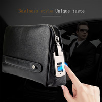 Borsa a Tracolla in Vera Pelle SUNCETH con Serratura a Impronta Digitale, Portafoglio Antifurto per Uomo, Borsa Intelligente Impermeabile con Interfaccia USB