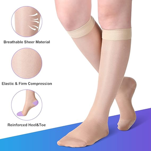 Vớ nữ nén cao đến đầu gối 20-<span class=keywords><strong>30</strong></span> <span class=keywords><strong>mmHg</strong></span> tốt nghiệp vớ Nylon họa tiết rắn nén dệt kim - Product Image 3