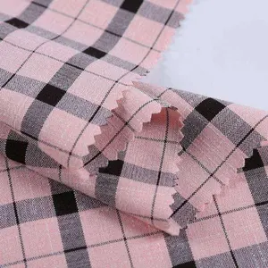 Custom 200GSM polyester rayon organic slub bamboo viscose spandex TR plaid woven fabric for clothes