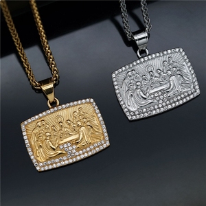 Collares con Colgante <span class=keywords><strong>de</strong></span> Joyería <span class=keywords><strong>de</strong></span> Acero Inoxidable, Resistentes al Agua y al Deslustre, con Diseño Religioso Cristiano <span class=keywords><strong>de</strong></span> <span class=keywords><strong>la</strong></span> Última Cena, Estilo Hip Hop, para Hombre - Product Image 1