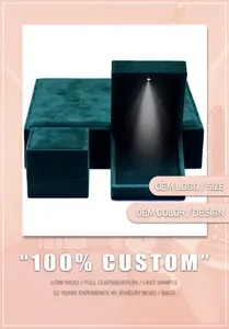 Custom Logo Green Velvet Lights Lints Flannel Case Necklace Bracelet Bangle Jewelry Packaging Ring Box Jewelry Boxes With LED