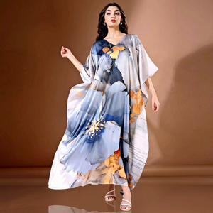 High Quality Designer Turkish Style <b>Kaftan</b> Women Polyester Handmade Batwing Sleeves V Neck Regular Fit Flared Hem Midi Party - Product Image 1