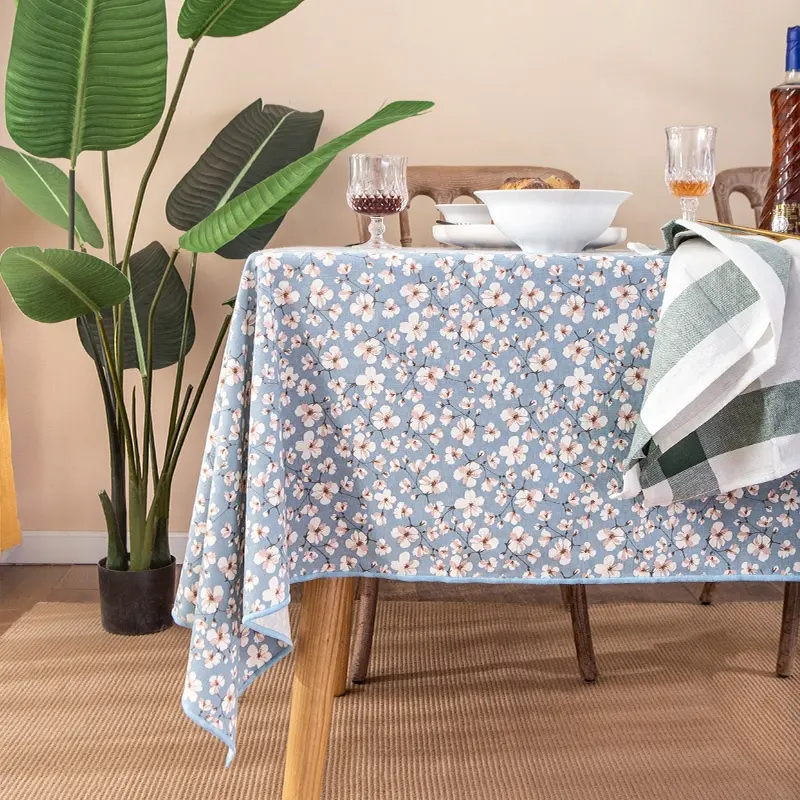 Hot Sale Farmhouse Modern Design Flower Printed Washable Easy Clean Non Woven Fabric Table Cloth Fabric Table Cover Table Cloth