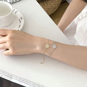 Dylam Classic Design 14K Gold Rhodium Plated 925 Silver Link <b>Chain</b> 5A Zircon Glistened Crushed <b>Ice</b> Clover Pendant Mini Bracelet - Product Image 4