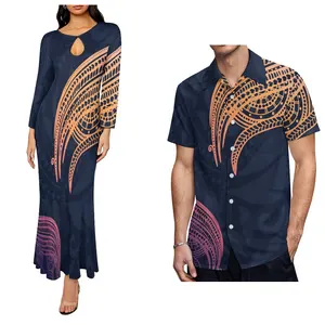 Полинезийская с этническим принтом длинное платье с русалочкой для женщин мужские футболки для пары под заказ, комплект одежды