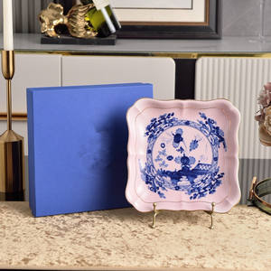 Plato Cuadrado de Porcelana Ecológica con Diseño de Plantas Vintage, Estilo Italiano, de Lujo, para Uso Doméstico, Decorativo para Bodas, Vajilla Esmaltada - Product Image 2