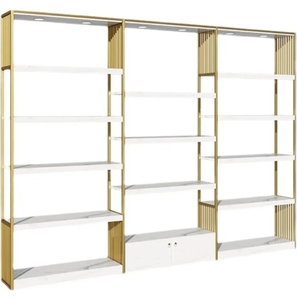 Muebles de Tienda de Zapatos de Lujo Personalizados, Estante de Exhibición de Zapatos de Metal, Exhibición Dorada <span class=keywords><strong>para</strong></span> Tienda Minorista con Luces LED - Product Image 1