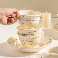 Ensemble d'assiettes en céramique créatives style Instagram - Esthétique haut de gamme pour la maison - Plateau pour petit-déjeuner/dessert - Compatible micro-ondes - Motif dessin animé