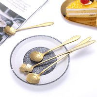 Sendok Kopi Bentuk Bunga Emas Cermin Stainless Steel Desain Sakura Mawar Gagang Panjang Sendok Dessert untuk Kafe Restoran