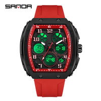 SANDA 6157 Jam Tangan Olahraga Pria Gaya Terbaru LED Digital Quartz Layar Ganda Tahan Air Jam Tangan Mewah Pria