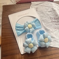 Ensemble de chaussettes et bandeaux pour nouveau-nés en coton, chaussettes pour bébés filles, couleur unie, chaussettes à fleurs pour bébés