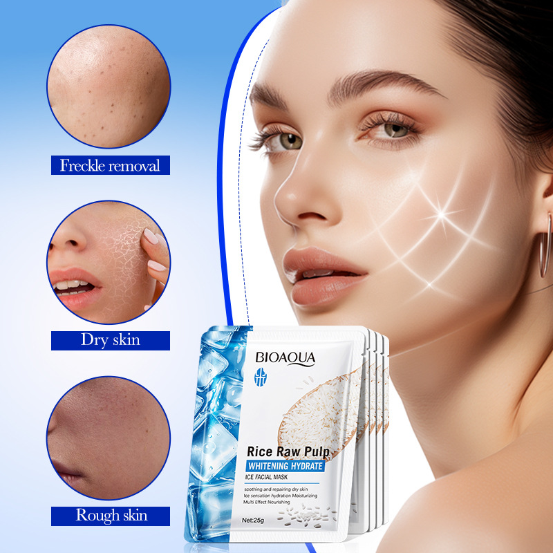 BIOAOUA 25g Rice Raw Pulp Facial Mask Moisturizing Nourishing Brightening Freckle Spot Removing Ice Face Mask
