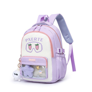 Mochila de moda para niños con bolsillo transparente de PVC, adorno de peluche, mochila escolar para niños - Product Image 1