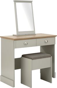 Modern Bedroom Dresser Vanity Desk 20L Storage Drawers Make-Up Hairdressing Getting <strong>Ready</strong> Grey Oak Cushioned Stool Mirror - Product Image 2