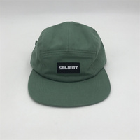 Casquettes de camp à 5 panneaux avec patch tissé, chapeaux en coton à 5 panneaux à bord plat, casquettes de camp de style non structuré
