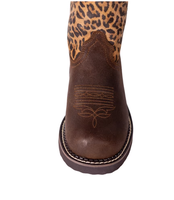 Bottes de cowboy vintage à tige courte, fabriquées sur mesure par le fabricant, en cuir véritable pour enfants, imprimé léopard, cousues à la main et brodées