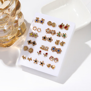 Juego de 18 Pares de Aretes de Moda, Aleación de Zinc, Geométricos, Mini Diamantes, Joyería para Mujer, Venta al Por Mayor - Product Image 2