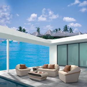 Conjunto de Sofás de Ratán para Exteriores en Forma de L, Estructura de Aluminio Impermeable, Muebles de Jardín de Diseño Moderno y Minimalista - Product Image 1