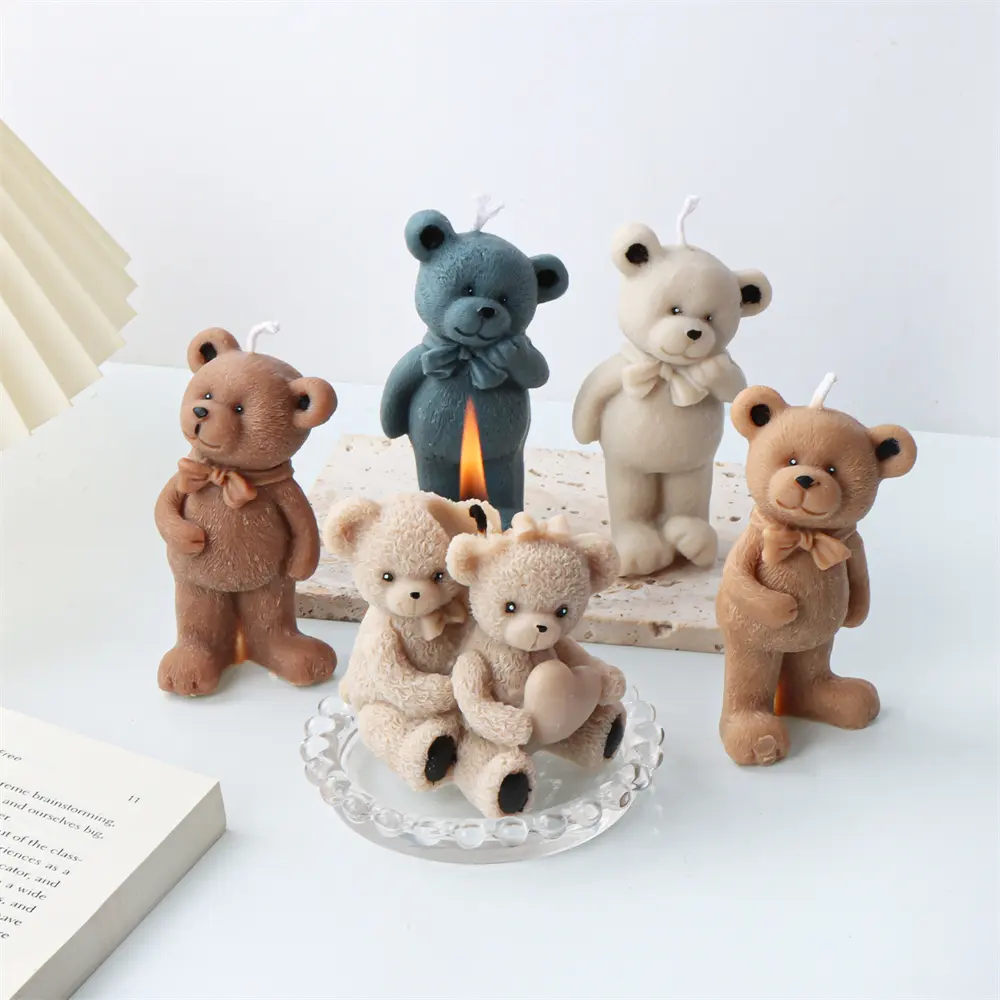 Molde de silicona con forma de oso de peluche para decoración, herramienta de artesanía con forma de oso de corazón para pareja, jabón de resina de yeso, adorno de fragancia para el hogar