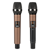 Mikrofon Nirkabel dengan Mixer Audio, 2 Mikrofon Dinamis Logam Genggam, Mixer Audio Mini untuk Karaoke, Keluarga, Pesta