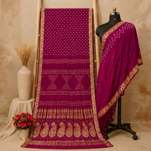 Sari en soie Gajji pure avec bordure Nakshi, sari indien traditionnel fait main pour les occasions spéciales - Product Image 1