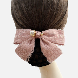 Filets à cheveux HZM-61202 pour chignons, décor nœud noir, snood en maille <span class=keywords><strong>crochet</strong></span> pour femmes - Product Image 3