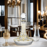 Carafe à vin en verre peint à la main de luxe N1 avec bordure dorée, design classique en diamant, gravure, bouteille à whisky sans plomb