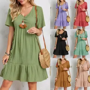 Vente en gros de robes longues pour femmes en coton/polyester pour l'été, vêtements en vrac à bas prix, sans marque, modèle QZ-089 - Product Image 6