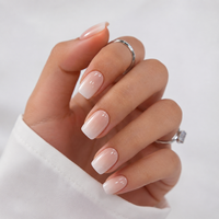 32 faux ongles carrés courts ombrés pêche crème vanille à presser, qualité salon, ongles naturels brillants, vente en gros