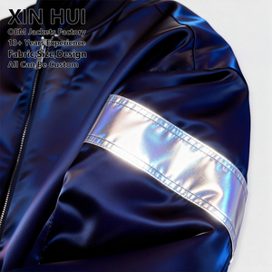 Chaqueta Bomber Larga de Invierno de Alta Gama con Tinte Reflectante para Hombre, Logotipo Personalizado, Iridiscente, Brillante, Impermeable, de Cuero PU con Forro Polar, Estilo Techwear - Product Image 3