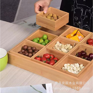 Bamboo Fruit Plate 9 Grid Dried Fruit Nut Box Multifunctional Desktop Storage <b>Tray</b> For <b>Snacks</b> Candy Home Living Room Use - Product Image 1